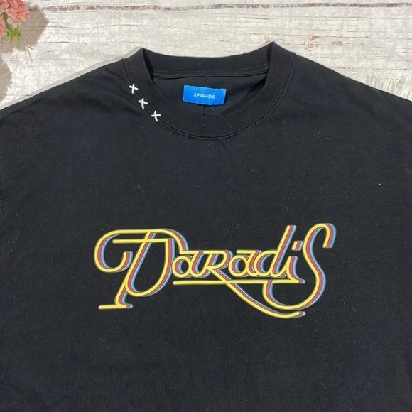 3.Paradis Graphic Cursive Logo Crewneck Short Sleeve Tee - Picture 10 of 11
